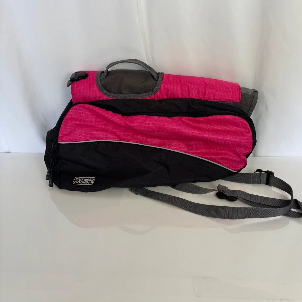 Outward Hound Dog Backpack Hiking Saddlebag Pink Black Reflective Large